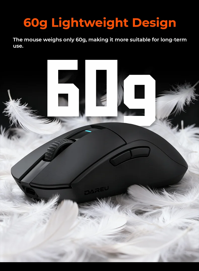 DAREU 60g Lightweight Wireless Gaming Mouse Tri-mode Connect PAW3395 Sensor 26000 DPI Rechargeable Mouse for Gamer