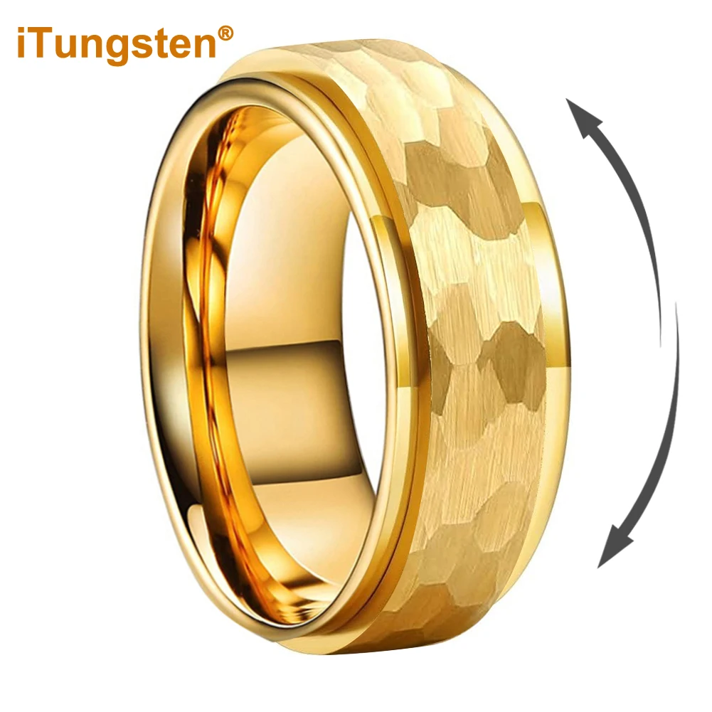 iTungsten New Arrivals 8mm Men Women Hammer Wedding Band Tungsten Titanium Spinner Rings Fashion Jewelry Step Edges Comfort Fit - Image 5