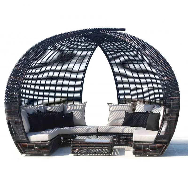 Outdoor lying bed rattan creative round bed sun room leisure sofa combination