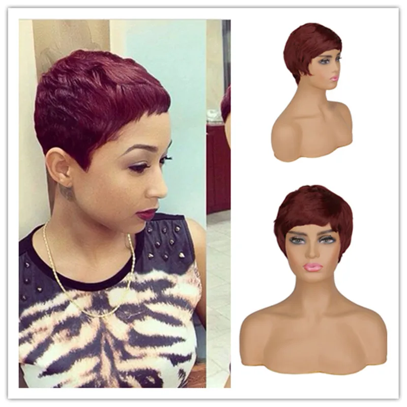 SuQ Pixie Cut Perücke Layered Cut Haar Für Frauen Wein rot frauen Kurze Haare Schwarz African Synthetische Cosplay Dance partei Lockige Perücken