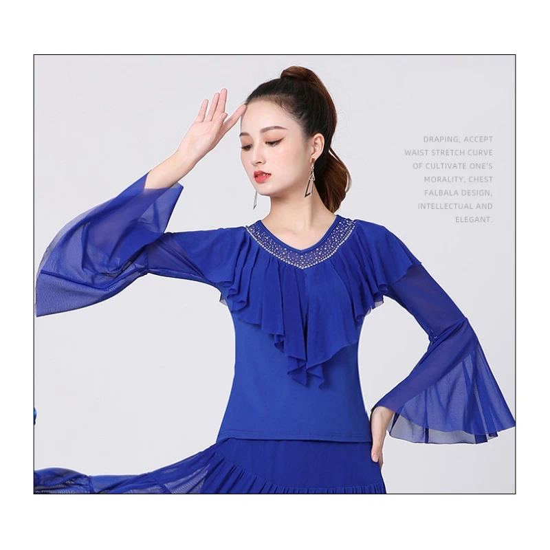 Modern Dance Top Women's Latin Dance Fashion Elegant Long Sleeve National Standard Dance Performance Costume