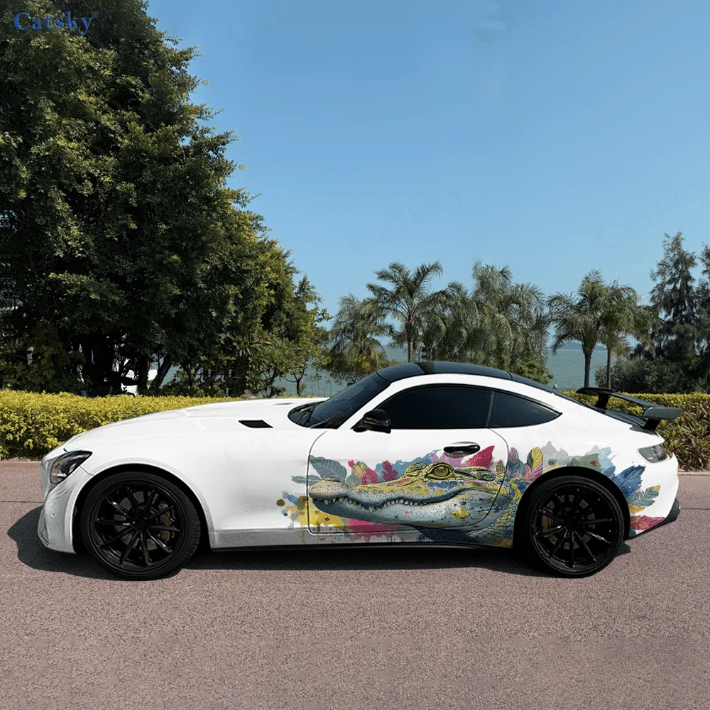 

Крокодиловые красочные перья, автомобильные виниловые наклейки, самоклеящаяся наклейка из ПВХ, подходит для грузовиков, внедорожников, Декор, автоаксессуары, подарок