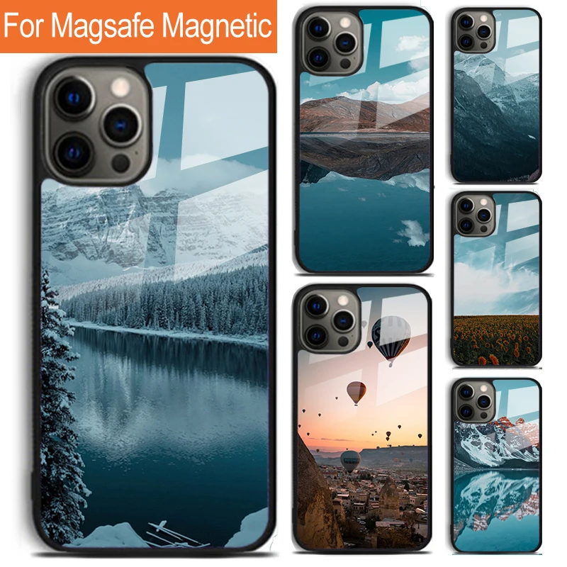 mountains air balloon Phone Case For iPhone 16 15 14 13 12 11 Pro Max Plus Magsafe Magnetic Wireless Charging Cover