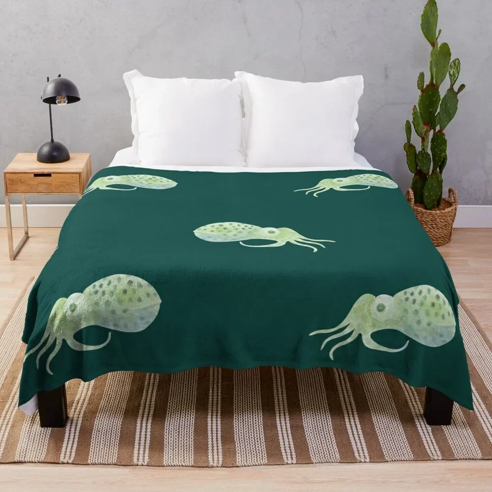 Watercolor Bobtail Squid Throw Blanket Decorative Sofas Softest Cute Plaid Comforter Blankets