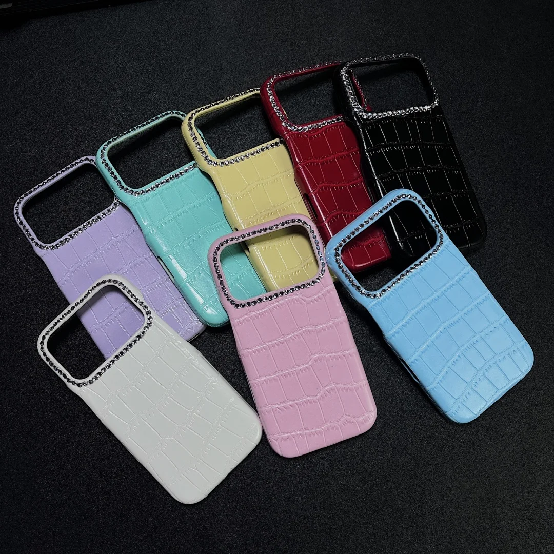 

Crocodile Grain Leather Case For iPhone 16 13 14 11 12 15 Pro Max XS 17air 17pro max cases Solid Color Hard PC Shockproof Cover