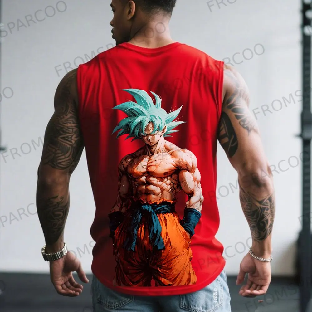 

2025 Dragon Ball Anime Goku Peripheral Print Tank Top Gym Men's Loose Sports Summer Fashion Pure Cotton Top