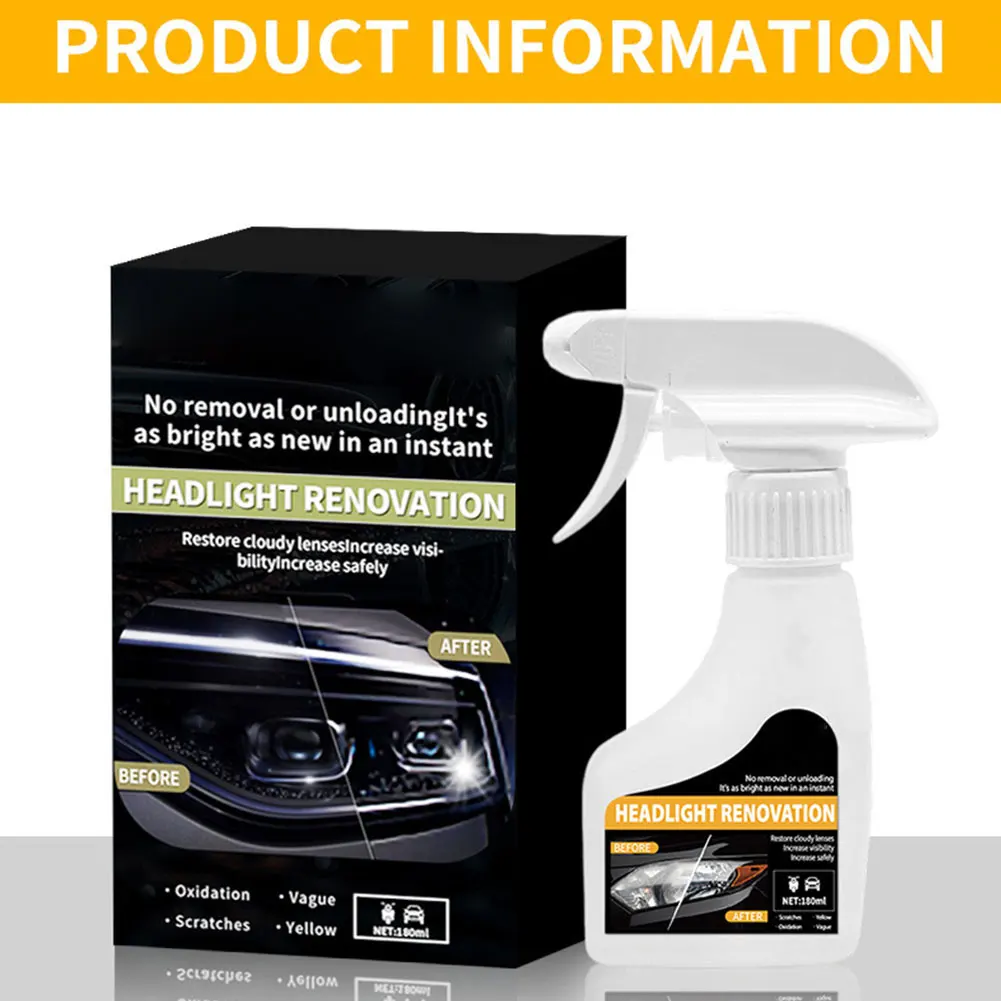 

180ml Automotive Headlamp Restoration Fluids,Oxidized Kit Headlamp Scratch Remover Repair Cleaner Remove Oxidation Polish Liquid