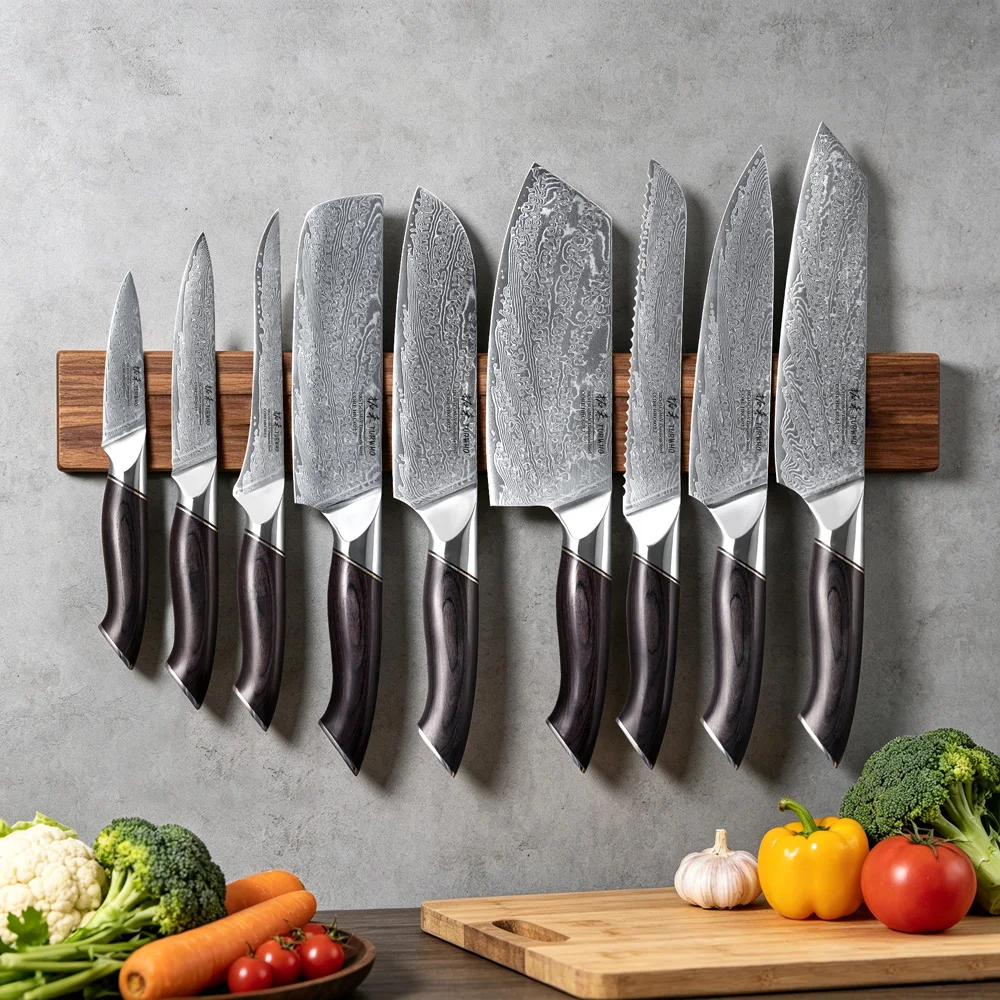 TURWHO 1PC-9PCS Kitchen Chef Knives Set 67 Layer Real Damascus Steel Cleaver Bread Paring Boning Utility Knives Cooking Tools