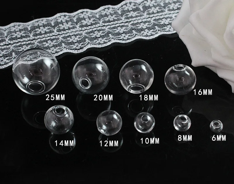 10piece 8-25mm Hollow Glass Ball With Hole Round Bubble Glass Globe Orbs Jewelry Accessories DIY Handmade Materials Glass Charms