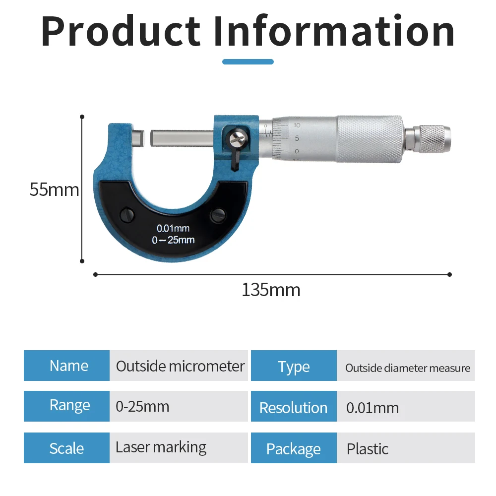 0-25mm 0.01mm Outside Micrometers Measuring Gauging Tool Scale Mechanical Caliper Precision Micro Meter For Measurement