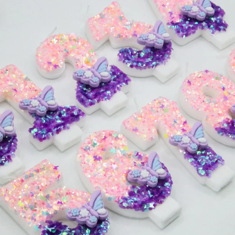 New 0-9 Number Birthday Two tone purple butterfly with twelve thread wax Digital Party Anniversary Candle Decoration