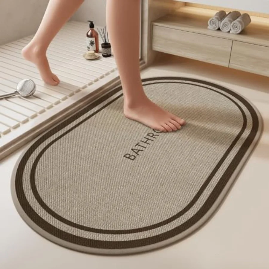 

Ultra Thin Oval Bath Mat Bathroom Rugs Quick Dry Super Absorbent Washable Bath Shower Mats Rubber Backing Non Slip Bathroom Rug