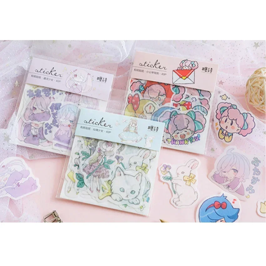 40 Pcs/lot Cartoon Girl Sticker Cat Little Red Riding Hood DIY Scrapbooking Diary Deco Sticky Notes Memo Pad Deco Phone Stickers