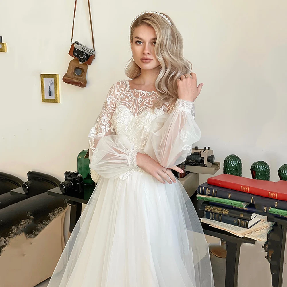 Vestidos De novia De ensueño con cuello en V para mujer, Vestidos De novia brillantes De princesa elegantes, Vestidos De novia formales De encaje De manga larga