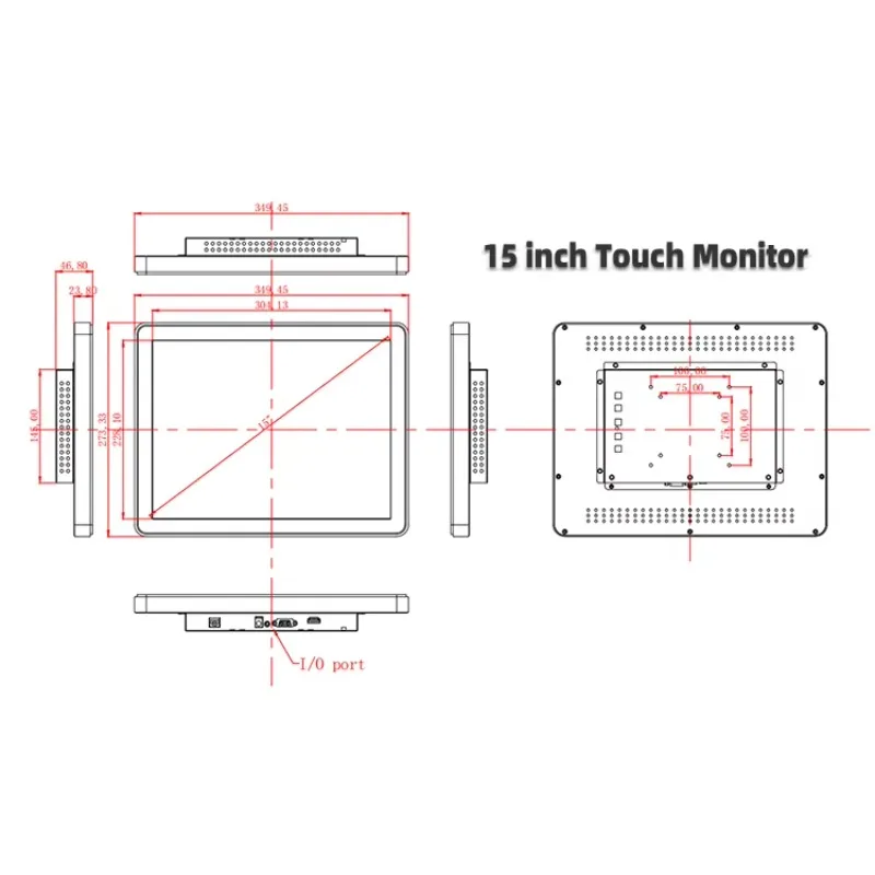 Metal casing, 15-inch industrial touch monitor, IP65 waterproof, stable embedded LCD display