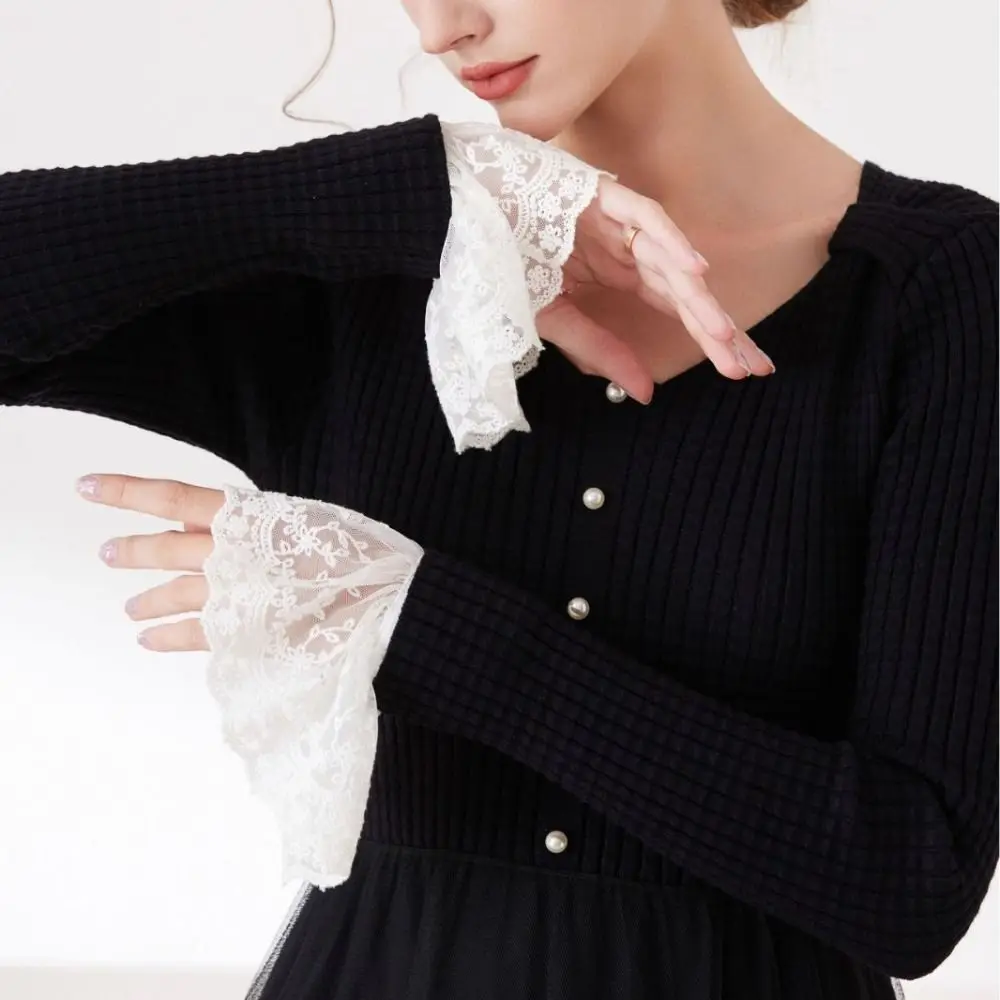 Moda encaje manga falsa Floral dulce manga puños elegante suéter desmontable decoración Otoño Invierno