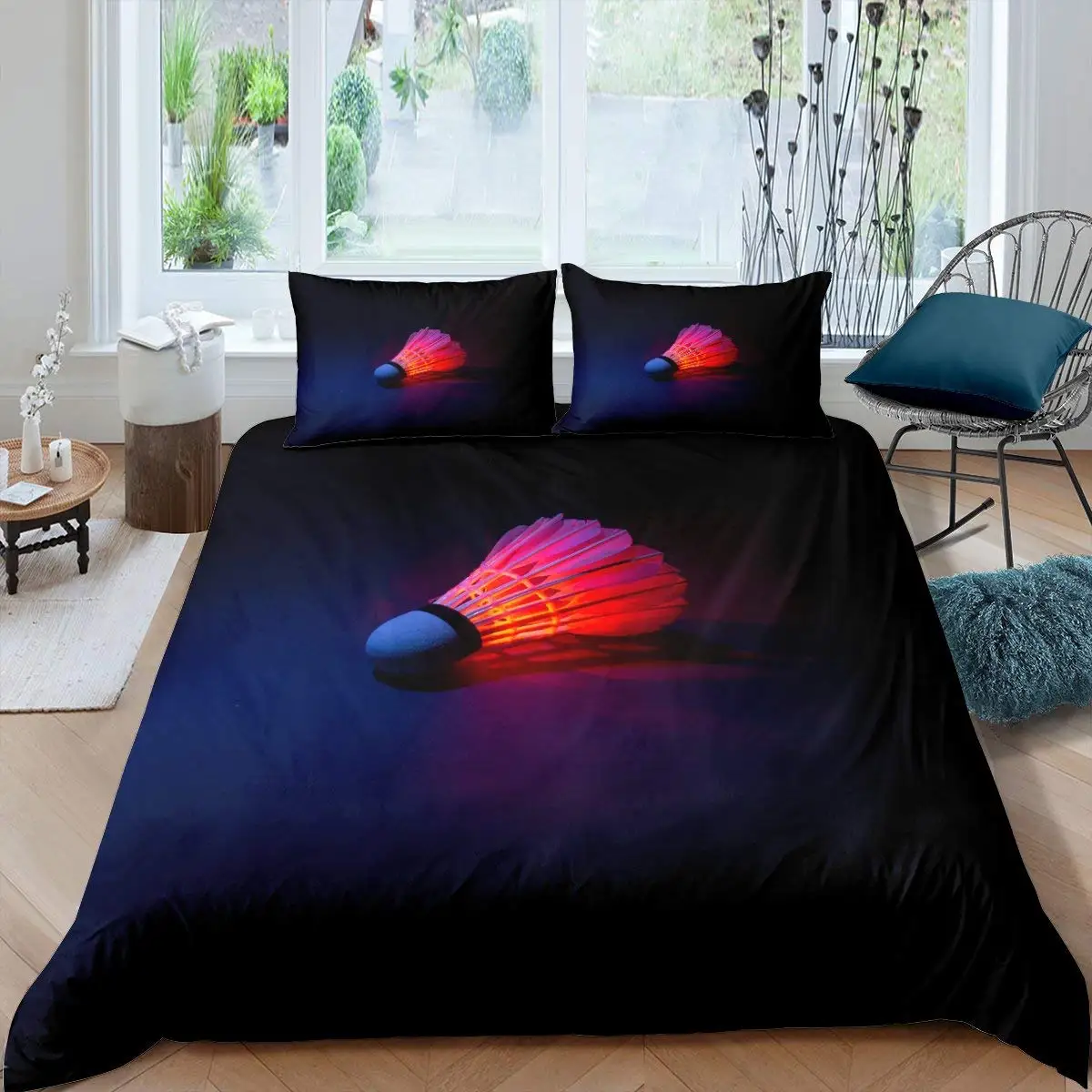 Badminton Bedding Set Badminton Duvet Cover for Kids Teens Men Sports Theme Player Comforter Cover Cool Competitive Games Decor