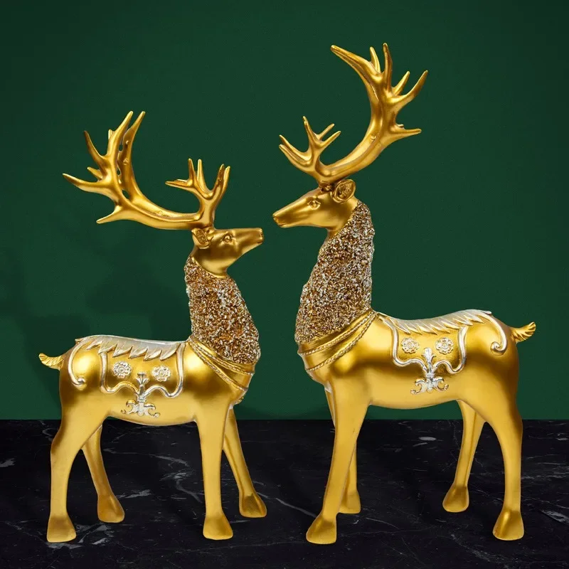 

Couple Deer Statue Modern Living Room TV Wine Cabinet Elk Figurine Resin Sculpture Home Ornament Christmas Decoration Gift 2Pcs