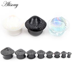 Alisouy 2PCS Sector Shell Pectinidae Scallop Glass Ear Tunnel Plug Flesh Stretcher Expander Gauges Earring Piercing Body Jewelry