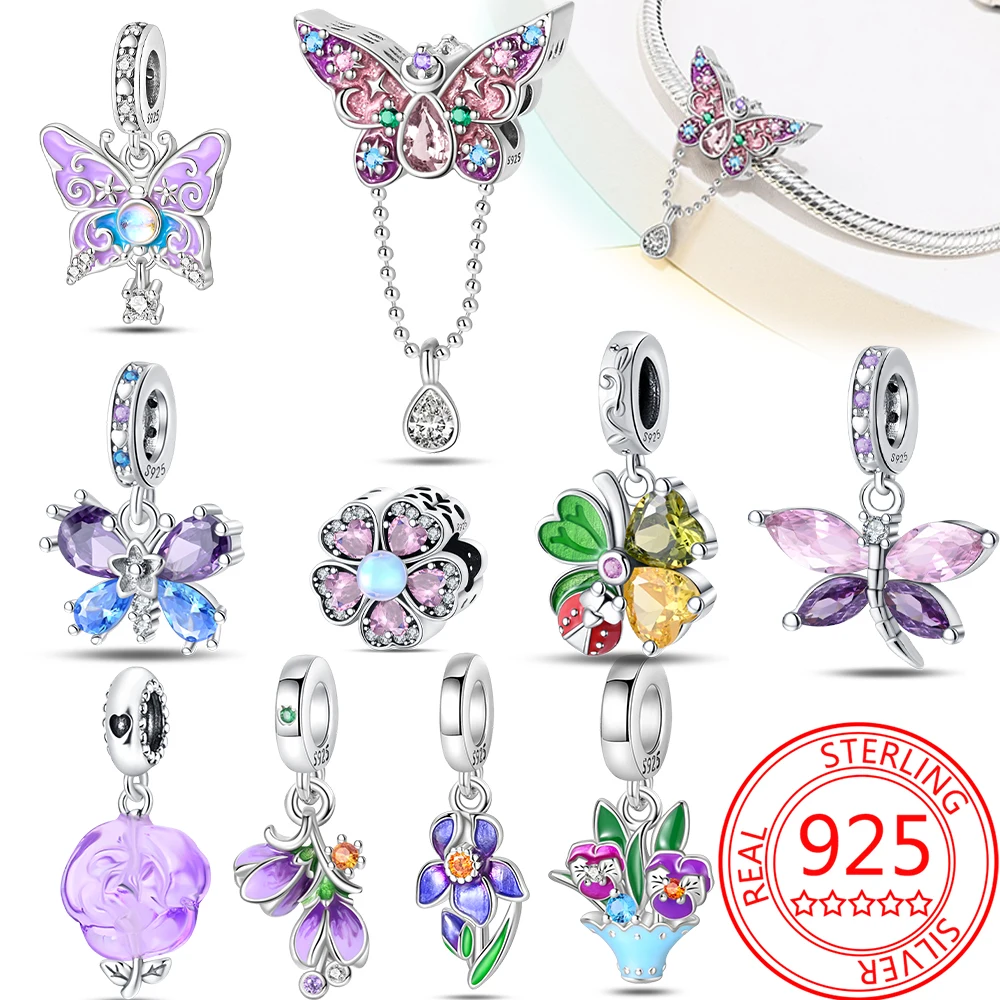 

925 Sterling Silver Colorful Butterfly Tassel Charm Pendant Beads Fit Silver Original Bracelet for Women Jewelry Making