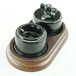 Decorative Retro Porcelain Ceramic Wall Switch And German Socket With Double Single Wooden Frame