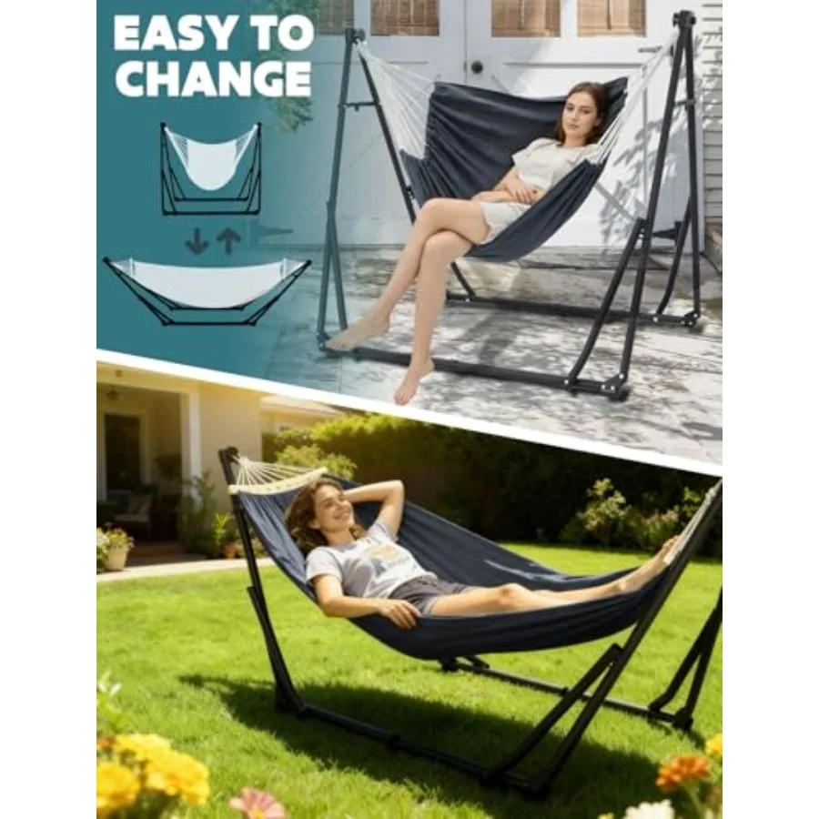 2 in 1 Hammock and Swinging Chair with Collapsible Steel Stand Carrying Case Portable Adjustable Easy Set Up for Outdoor Indoor