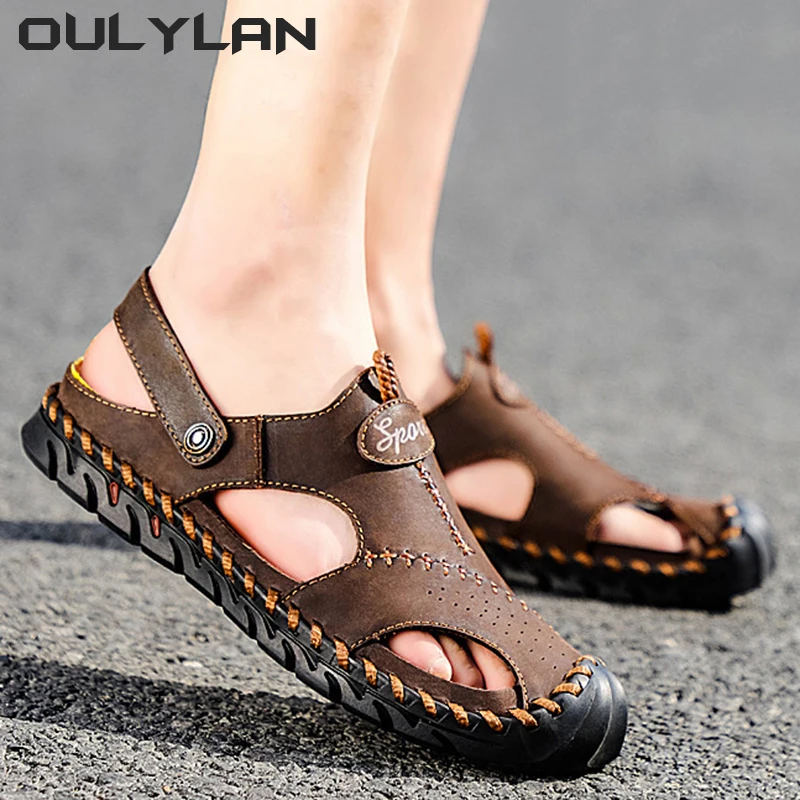 Outdoor Men Breathable Shoes Fashion Oversized Men's SandalsWater Trekking Beach Sandals Casual Hollow Leather Sandals Shoes