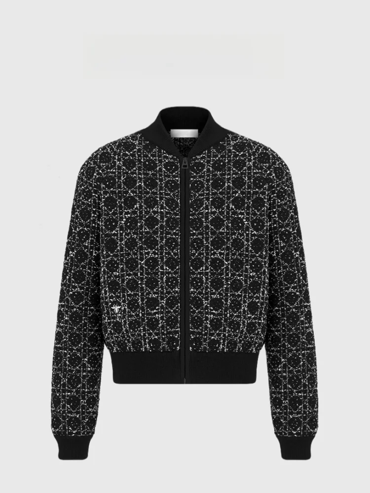 

Lottie High-End Autumn Winter New Casual Versatile Thi Tweed Vine Pattern Stand Collar Zipper ort Jaet Coat for Women