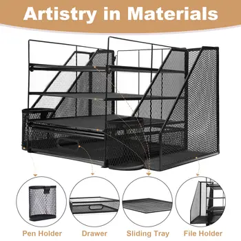 辦公桌收納整理盒及配件 大容量桌面四層文件收納盒,附抽屜和兩個筆筒,適用於學校和家庭 10 最佳銷售 小工具辦公室 - №3