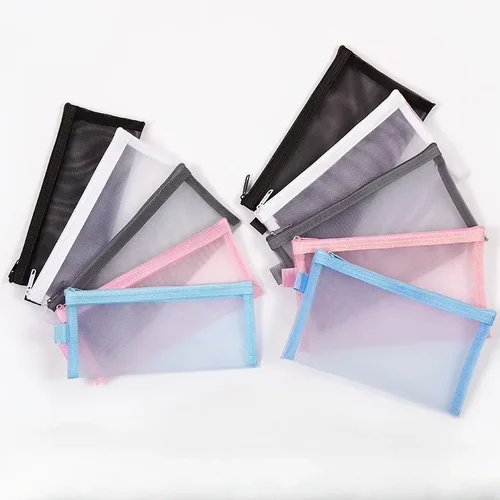 Imagen 2 del producto Bolsa de lápices de nailon de malla, estuche organizador de bolígrafos, redes transparentes, bolsa de almacenamiento de papelería, bolsas de almacenamiento de cosméticos portátiles