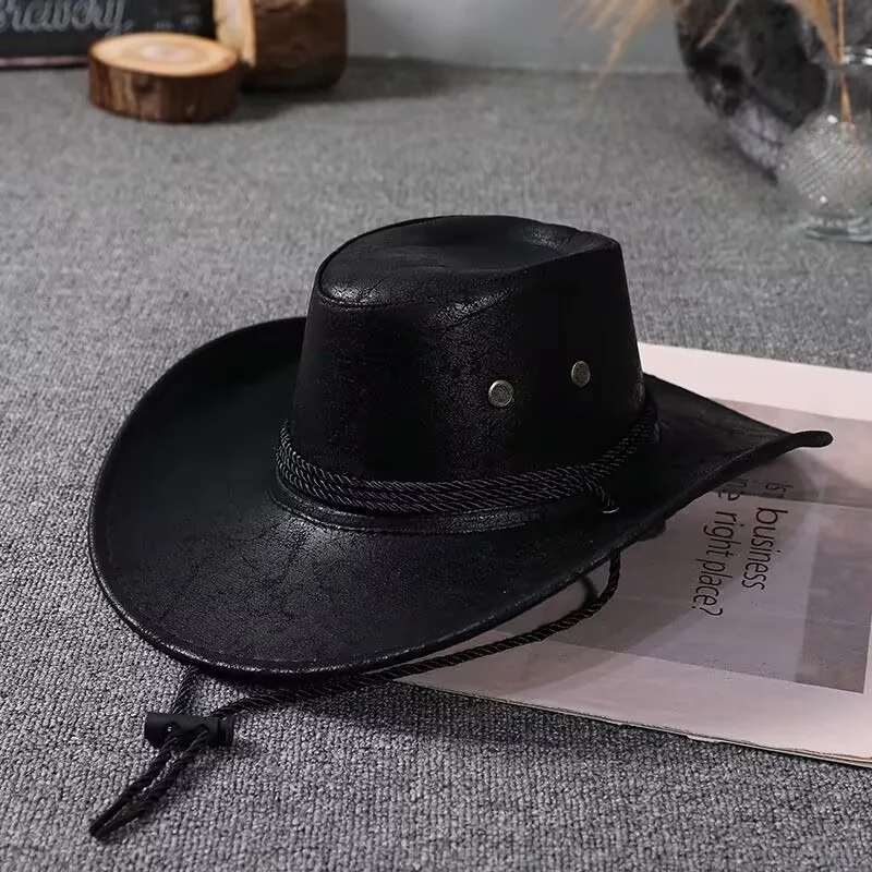 Western-Cowboyhüte aus Kunstleder für Damen und Herren, Vintage-Gentleman-Hüte, Panama-Cowgirl-Jazzmütze, Sombrero Hombre