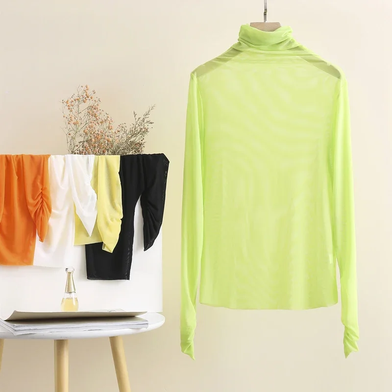 2023 Summer Women Golf Sunscreen with long sleeves and ultra-thin ice silk bottoming shirt and round neck turtleneck top