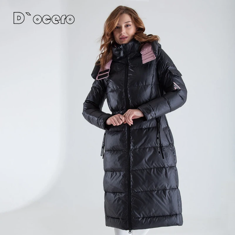 D`ocero 2022 New Fashion Winter Down Jacket Women X-Long Warm Parkas Padded Quilted Coats Female Overcoat Hooded Overwear