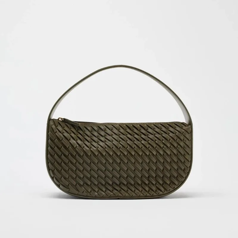 

2026 New Woven Leather Dinner Bag Casual Simple Crescent Bag Solid Color Shoulder Bag Designer Luxury High-end Feel Underarm Bag