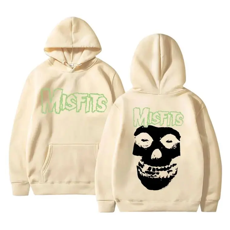 Horror Punk Misfits Skull Graphic Print Hoodie Men Gothic Vintage Loose Hoodies Male Fleece Cotton Clothes Men\'s Rock Sweatshirt