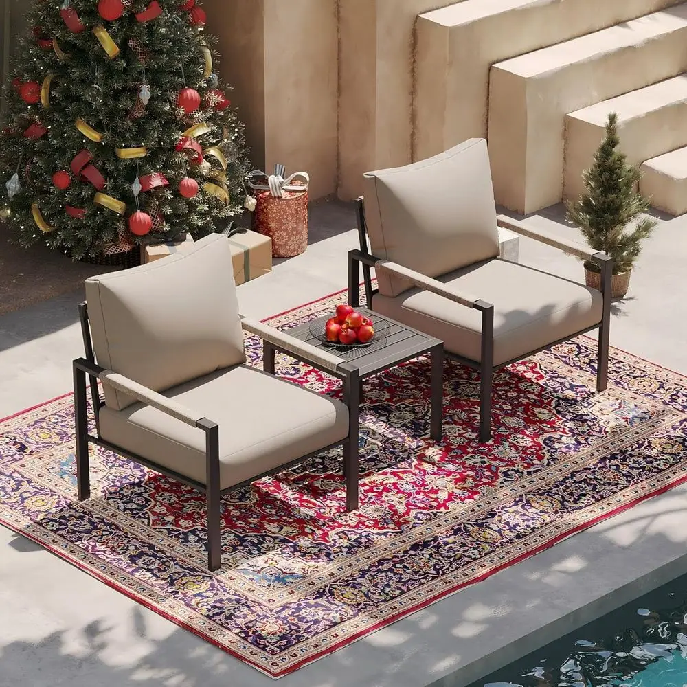 

3 Pieces Patio Rattan Furniture Set, All-weather Metal Outdoor Conversation Set with 6 Inch Cushions and Coffee Table, Outdoor S