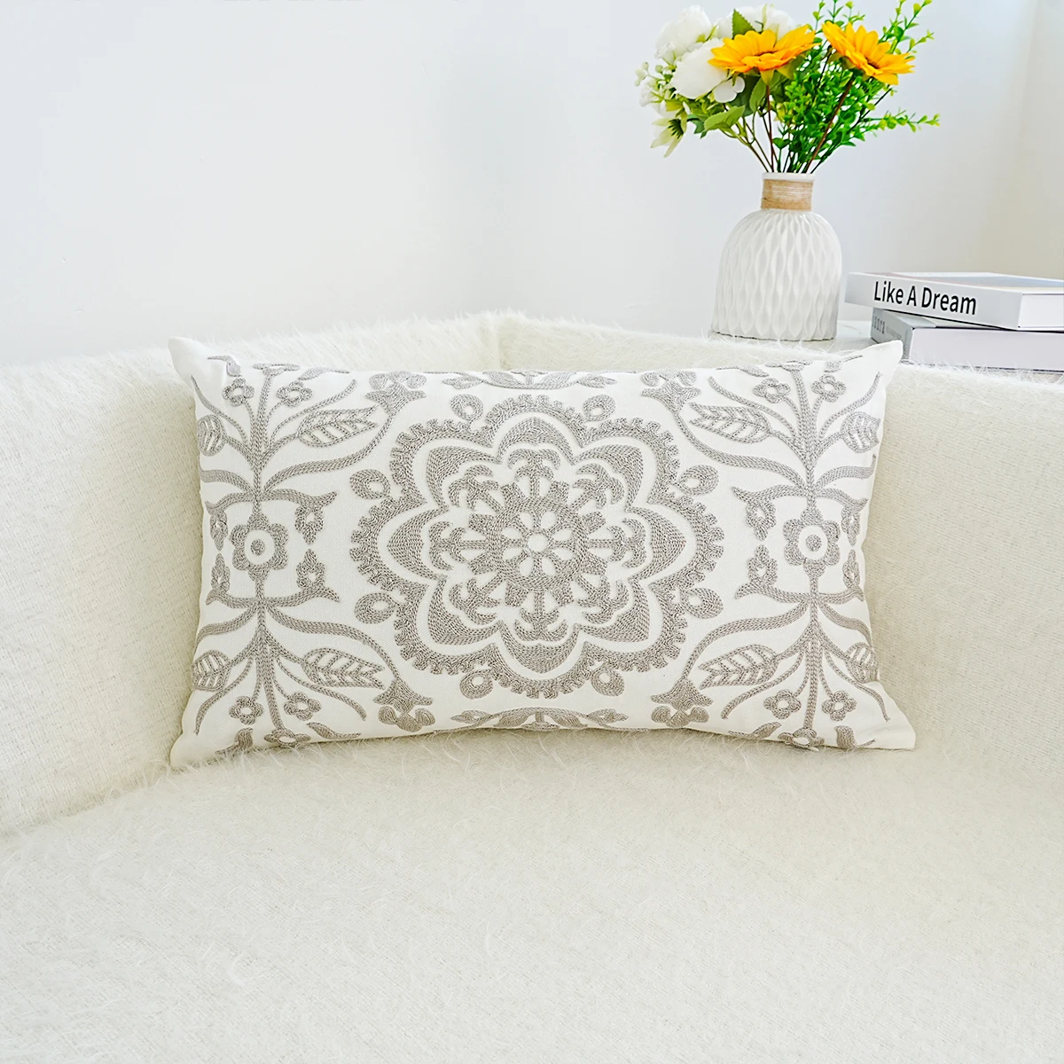 1pc, Embroidered Cushion Cover Geometric Home Decorative Embroidery Throw Pillow Cover 45x45cm Mandala Floral