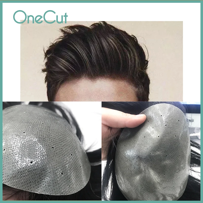 Biological Scalp Men Toupee Full PU 0.04-0.06mm Hairpiece Capillary Remy Indian Natural Human Hair Breathable Replacement System