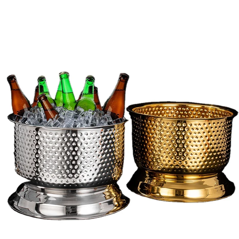 Hot Sale Big Ice Bucket Stainless Steel Ice Bucket Insulated Ice Bucket Hammer Point Design Champagne Tubs