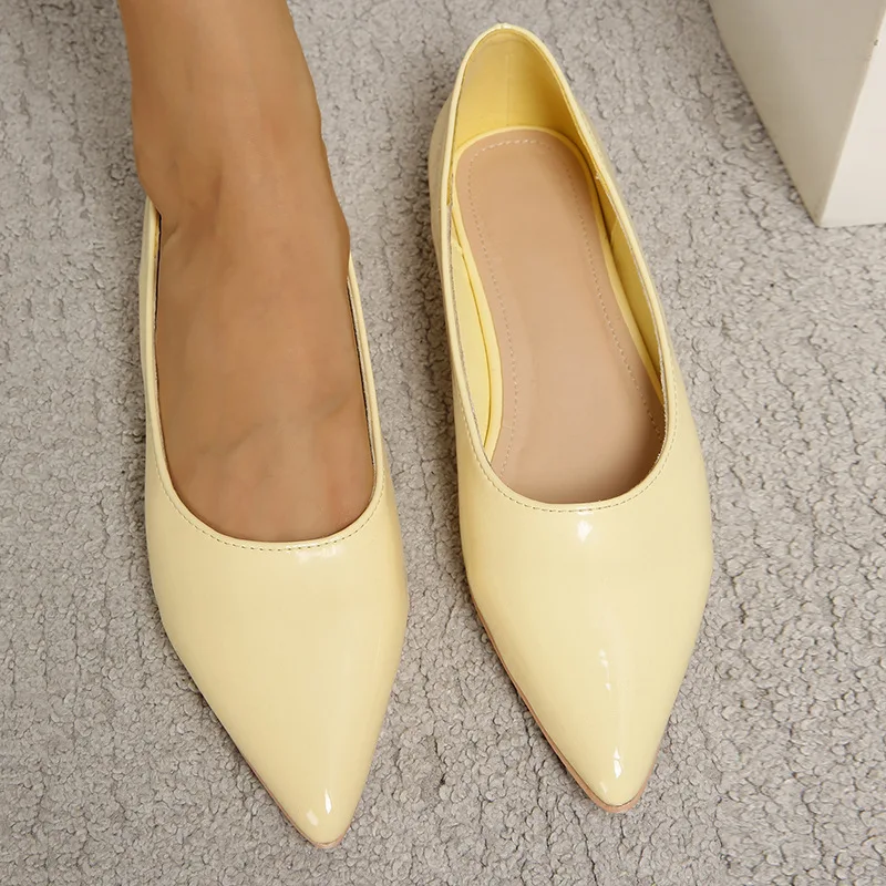 Xibeilove 2023 Spring New Versatile Pointed Style Comfortable Lacquer Fruit Color Women's Flat Heeled Single Shoes