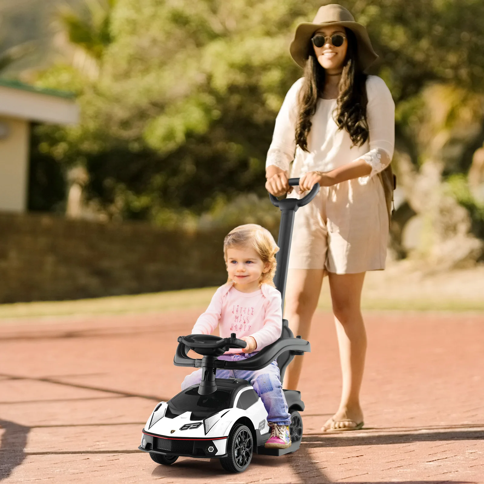 3-In-1 Gelicentieerde Lamborghini Rit Op Duwwagen Kinderwagen Glijdende Auto Met Geluid Wit