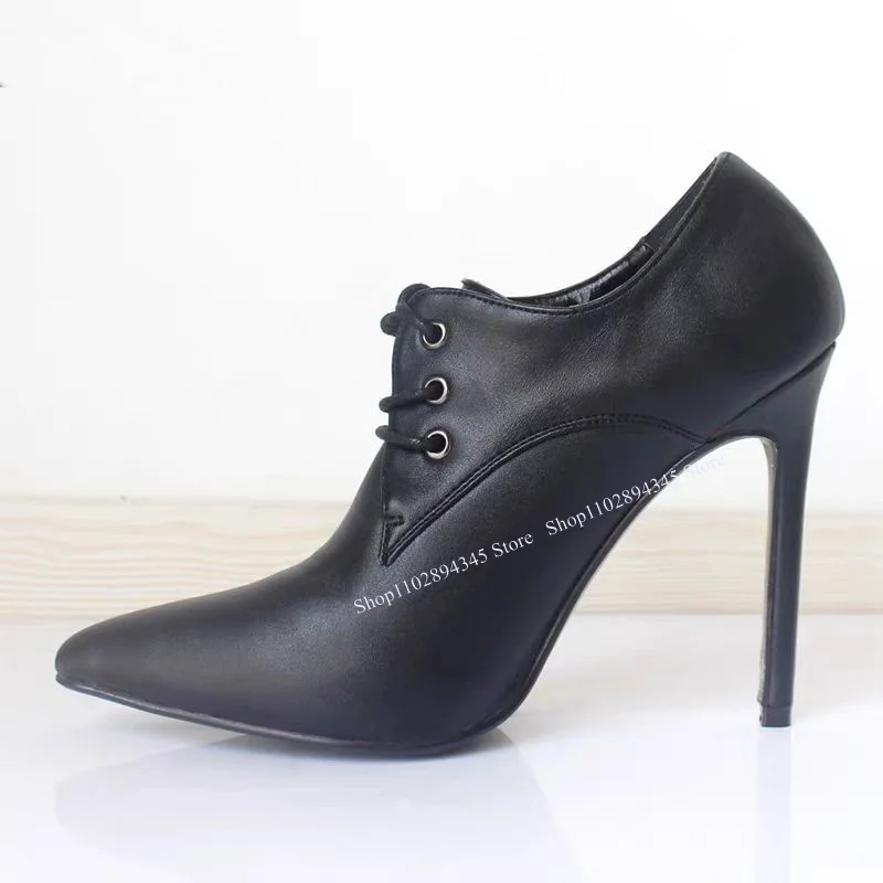 

Black Lace Up Shallow Pumps Pointed Toe Thin High Heel Fashionable Cool Sexy Comfort Western Summer Woman Shoes Zapatillas Mujer