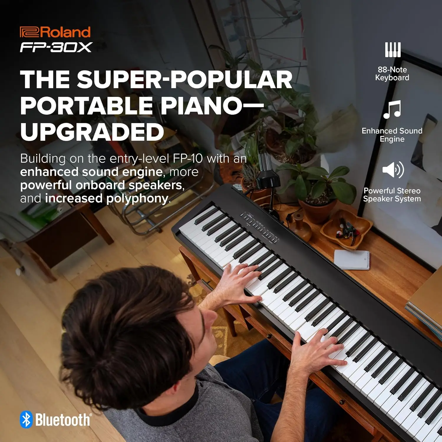 Cecilio - Full Roland FP-30X Digital Piano with Built-in Powerful Amplifier and Stereo Speakers. Rich Tone Authentic