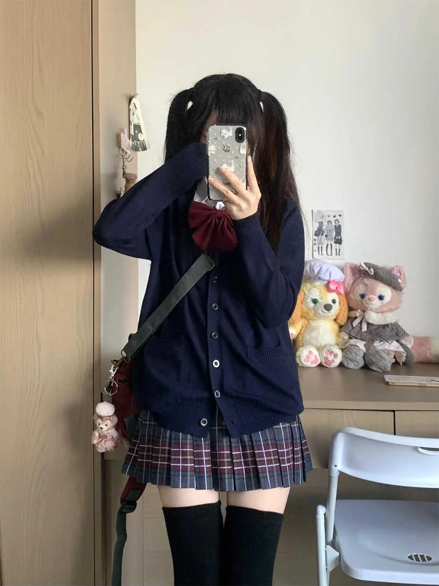 طقم سترة محبوكة بأسلوب حلو للنساء، طقم من ثلاث قطع على الطراز الكوري والياباني، كارديجان بأكمام طويلة وياقة على شكل V للربيع ...