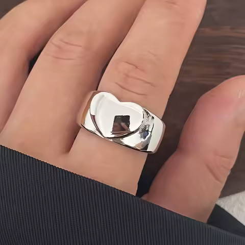 925 Sterling Silver Rings For Women Men Fine Jewelry Finger Adjustable Open Shinning Heart Ring For Party Birthday Gift