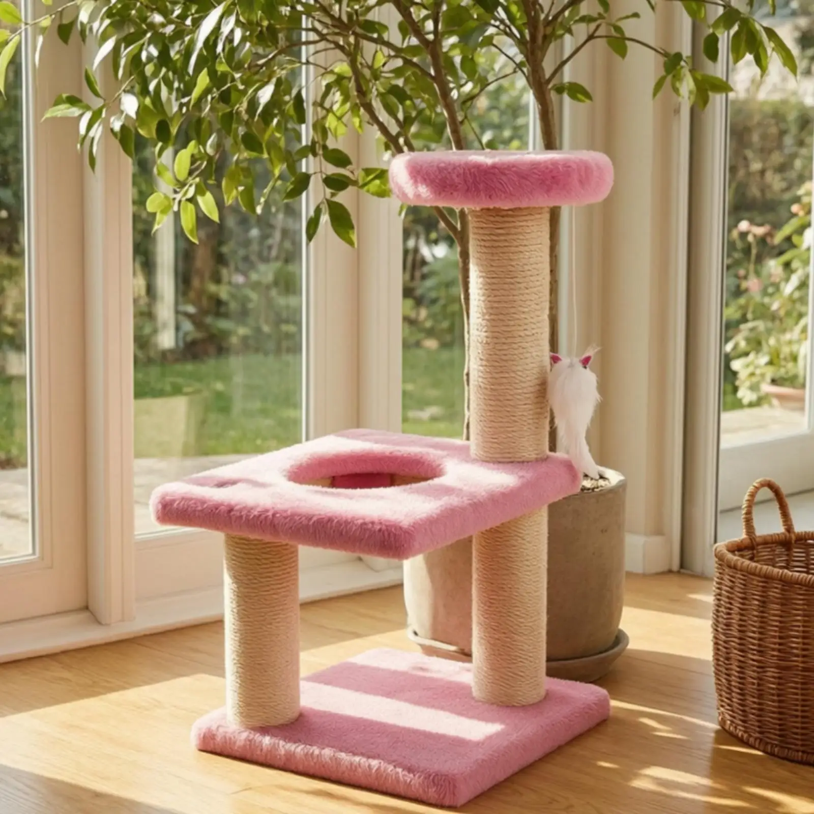 Arbre à chat avec griffoir et jouet interactif pour chatons, centre d'activités douillet en peluche
