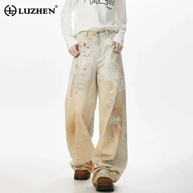 

LUZHEN Original 3D Printed Straight Casual Jeans Men's Streetwear 2025 Personalized Wide Leg Denim Pants Fashion Clothes JY3185
