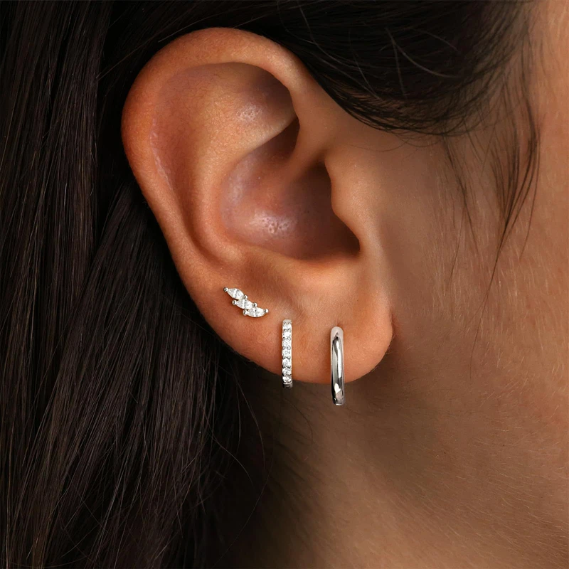 3-teiliges exquisites Zirkon-Creolen-Set mit kleinen Huggies für Damen, Edelstahl, einzigartiger Knorpel-Ohrring-Piercing-Schmuck