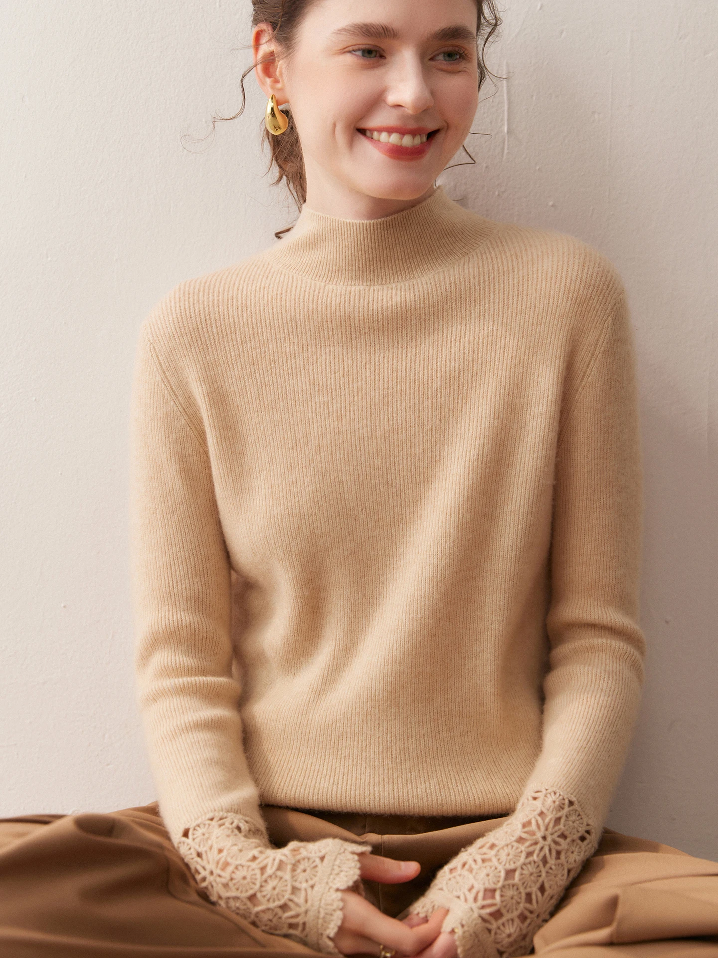 

Женский облегающий вязаный свитер с высоким воротником и узором крючком, теплый, модный, для повседневной носки