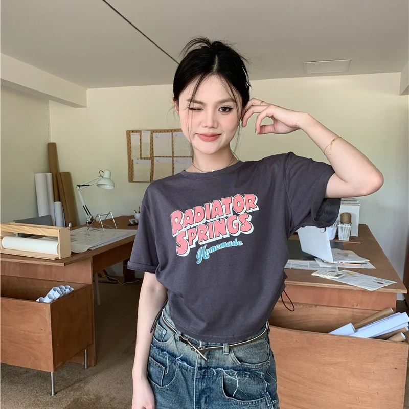 Women's T-shirt Summer Cute O-neck Design Sense Y2k Tops Students Loose Versatile Sweet Short Tees Female Graphic T Shirts